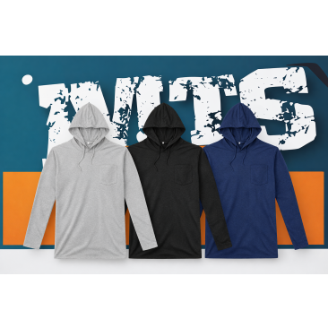 חולצת טריקו כותנה שרוול ארוך עם כובע צבע שחור כחול אפור