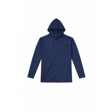 חולצת טריקו כותנה שרוול ארוך עם כובע צבע כחול כהה