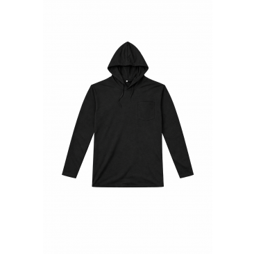 חולצת טריקו כותנה שרוול ארוך עם כובע צבע שחור